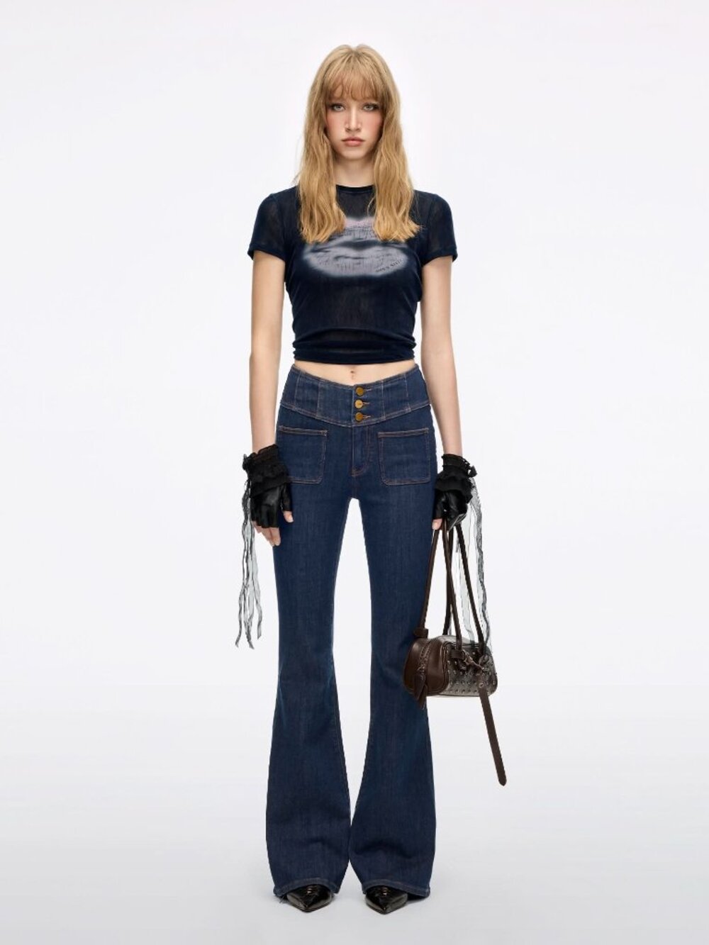 Miss Sixty Everyday Glenda Plus 5 V Shaped Flare Button Fly Slim Fit Denim Jeans